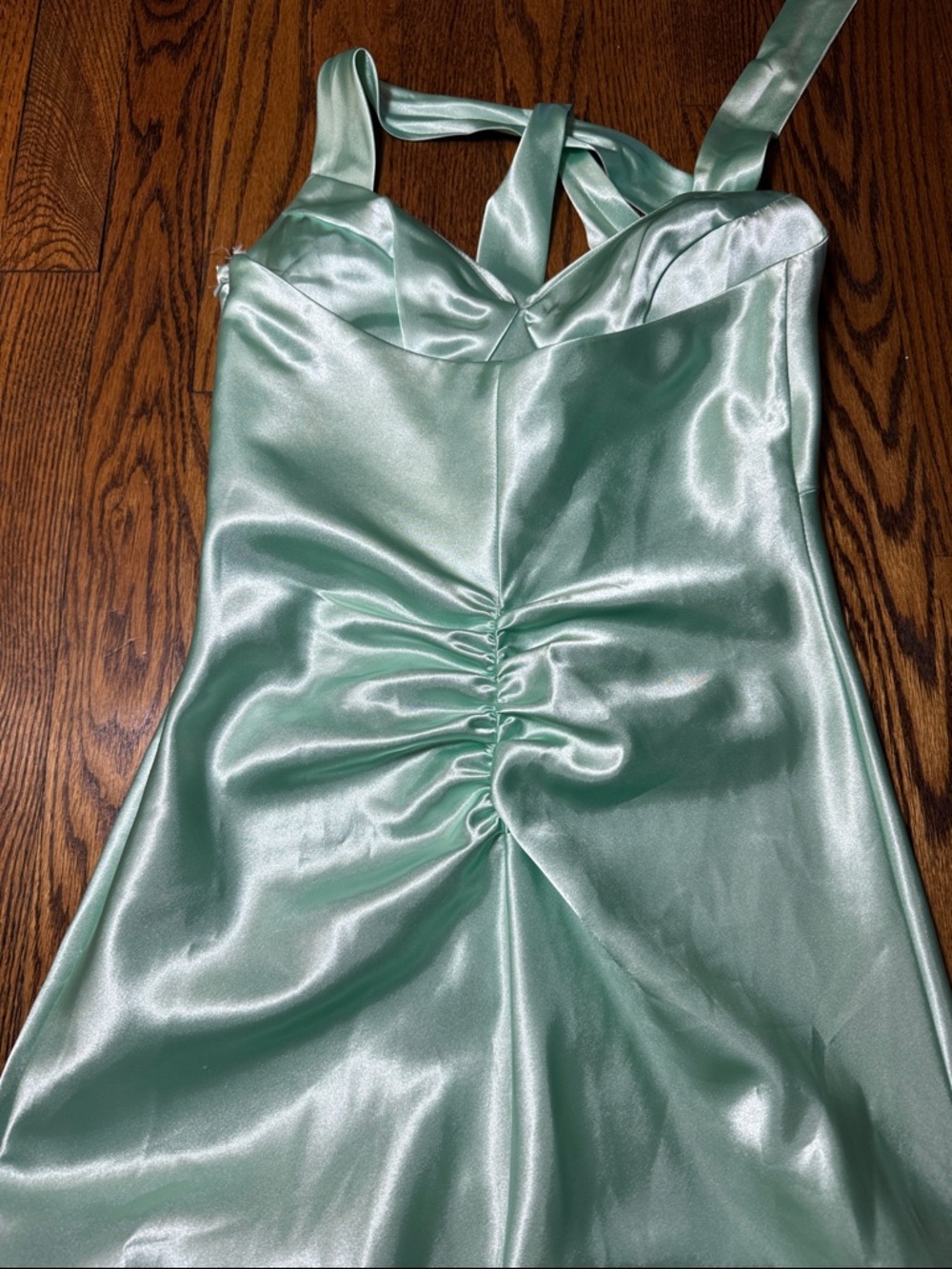 Vintage Y2K Jessica McClintock Gunne Sax Mint Satin-feel Halter Maxi Dress - Picture 4 of 8